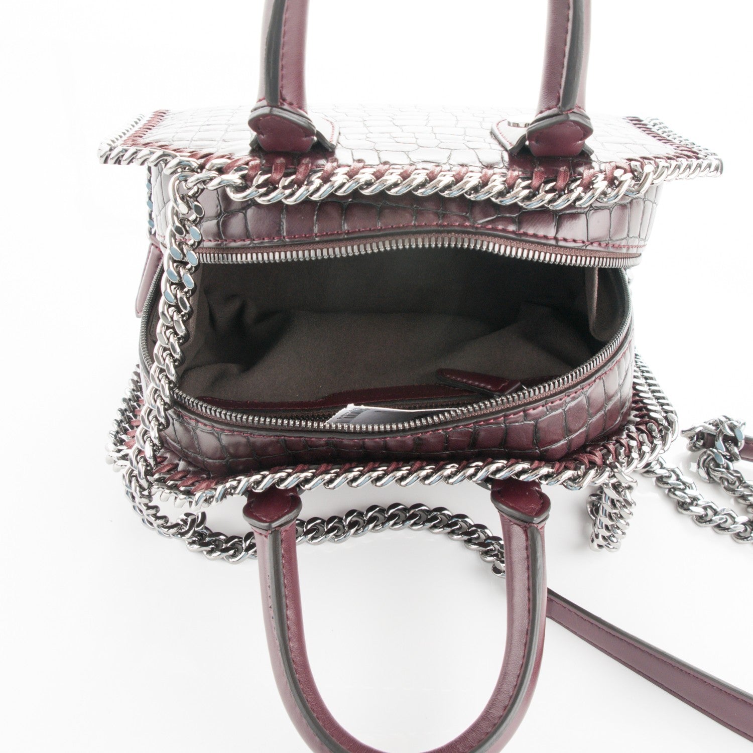 Stella McCartney Faux Leather Crocodile Embossed Mini Falabella Box Top Handle Bag Burgundy 5 of 7