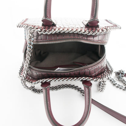 Stella McCartney Faux Leather Crocodile Embossed Mini Falabella Box Top Handle Bag Burgundy 5 of 7