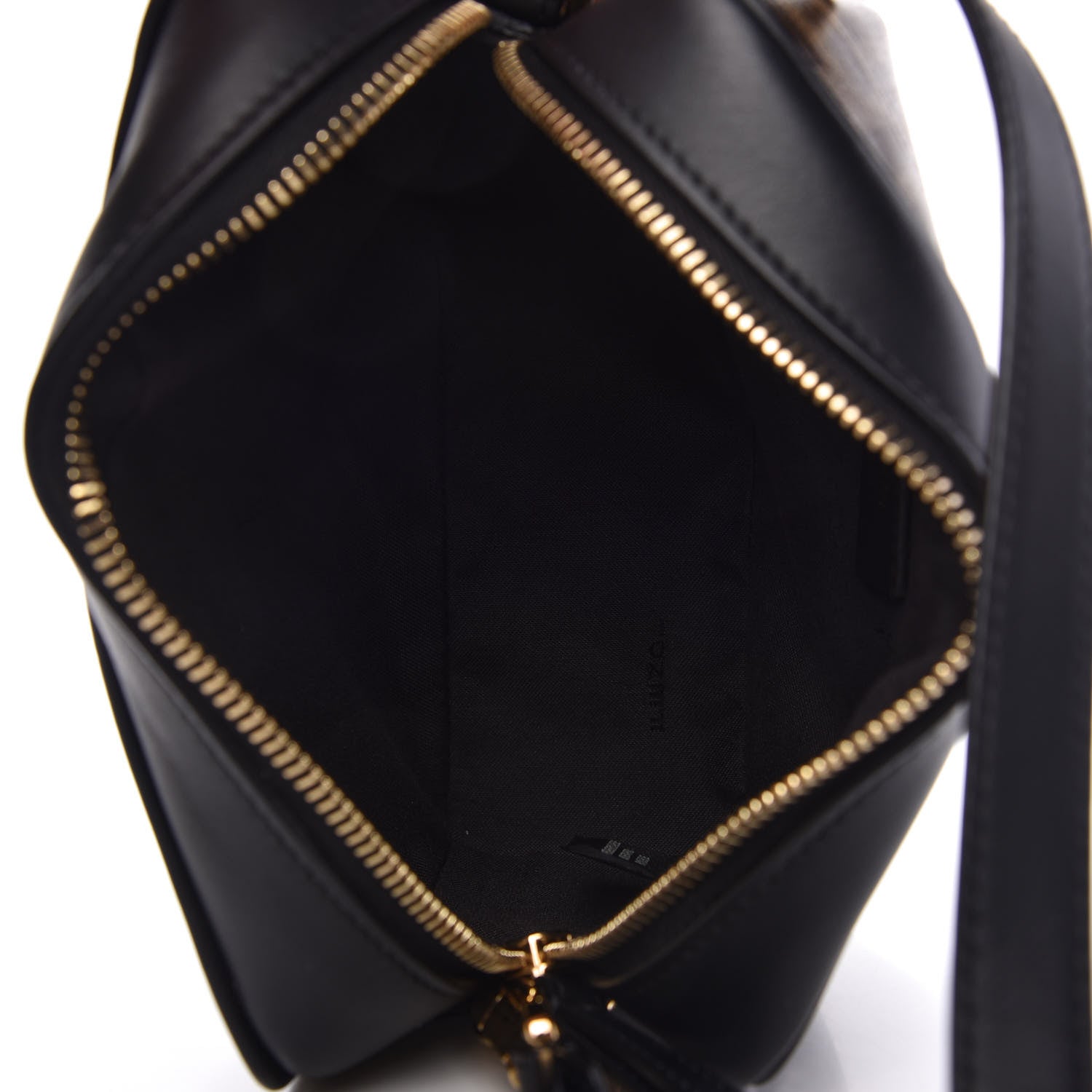 Fendi Glazed Fabric Vitello Century FF 1974 Stamp Patch Mini Camera Case Mogano Panna Black 5 of 11