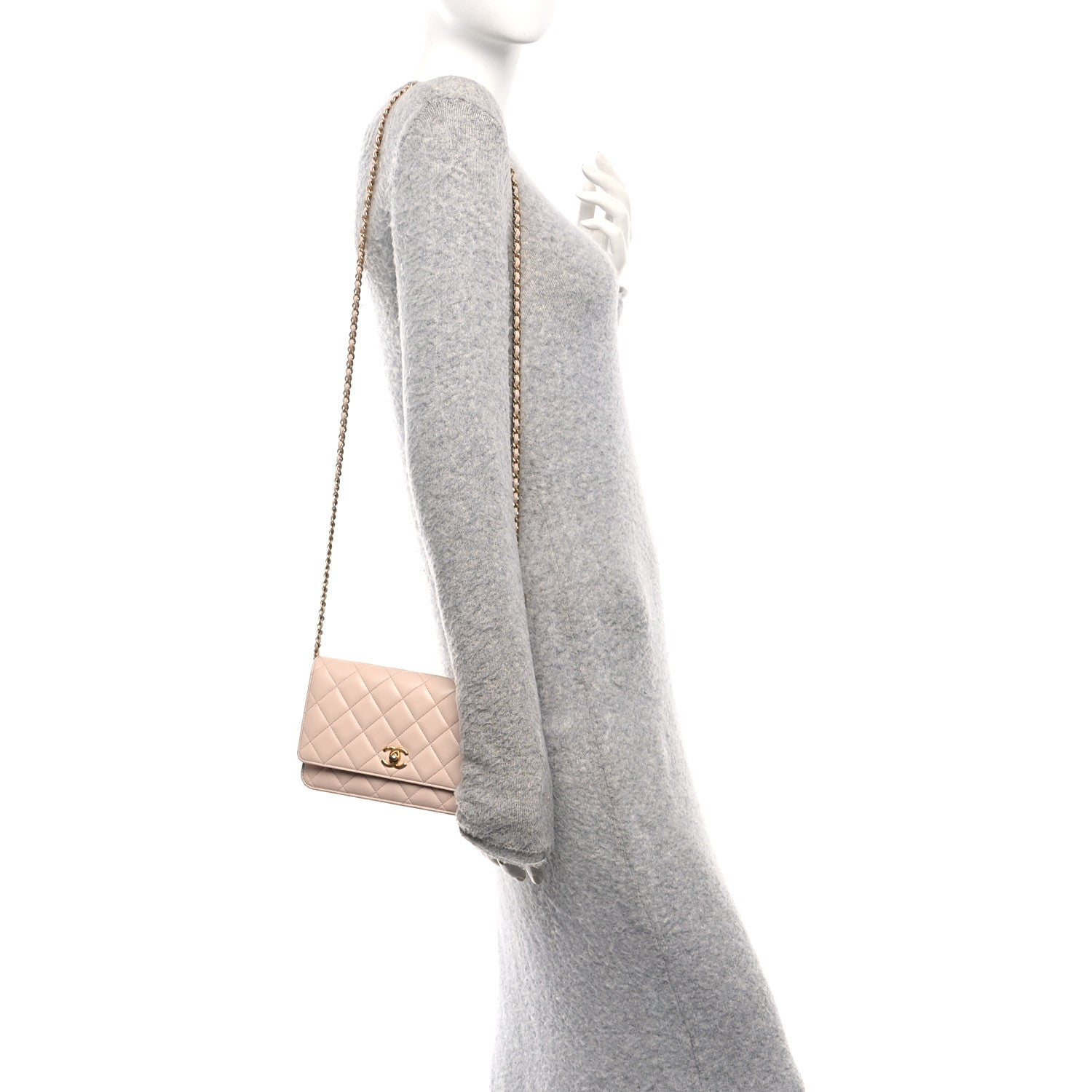 Chanel Lambskin Quilted CC Pearl Crush Wallet on Chain WOC Light Pink 2 of 15