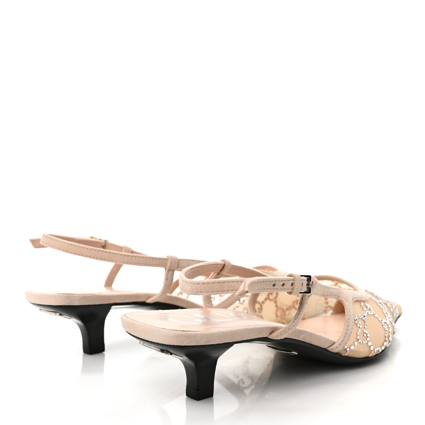Tela Retino Kid Scamosciato Crystal GG Monogram Square G 35mm Slingback Pumps 37 Light Powder Skin Rose