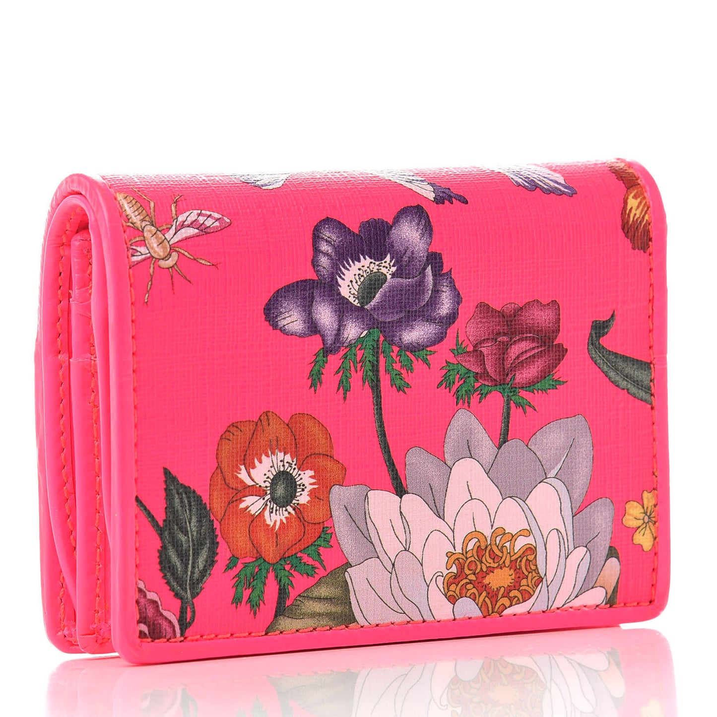 Calfskin Flora Print Zumi Card Case Fuxia Fluo