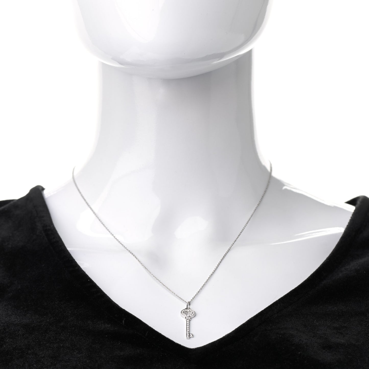 Platinum Diamond Mini Vintage Oval Key Pendant Necklace
