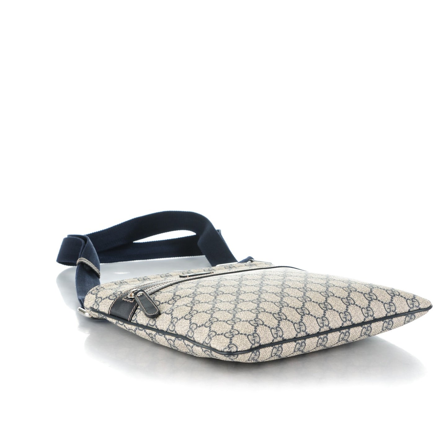 GG Supreme Monogram Small Flat Side Zip Messenger Bag Beige Blue