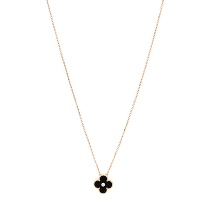 Van Cleef & Arpels 18K Rose Gold Diamond Black Onyx Vintage Alhambra Pendant Necklace 1 of 5