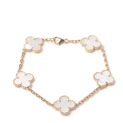 Van Cleef & Arpels 18K Yellow Gold Mother of Pearl 5 Motifs Vintage Alhambra Bracelet 1 of 5