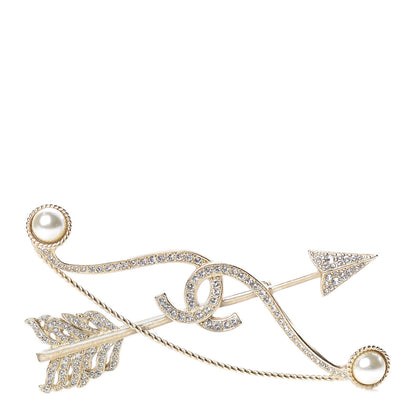 Chanel Crystal Pearl CC Arrow Brooch Gold 1 of 6