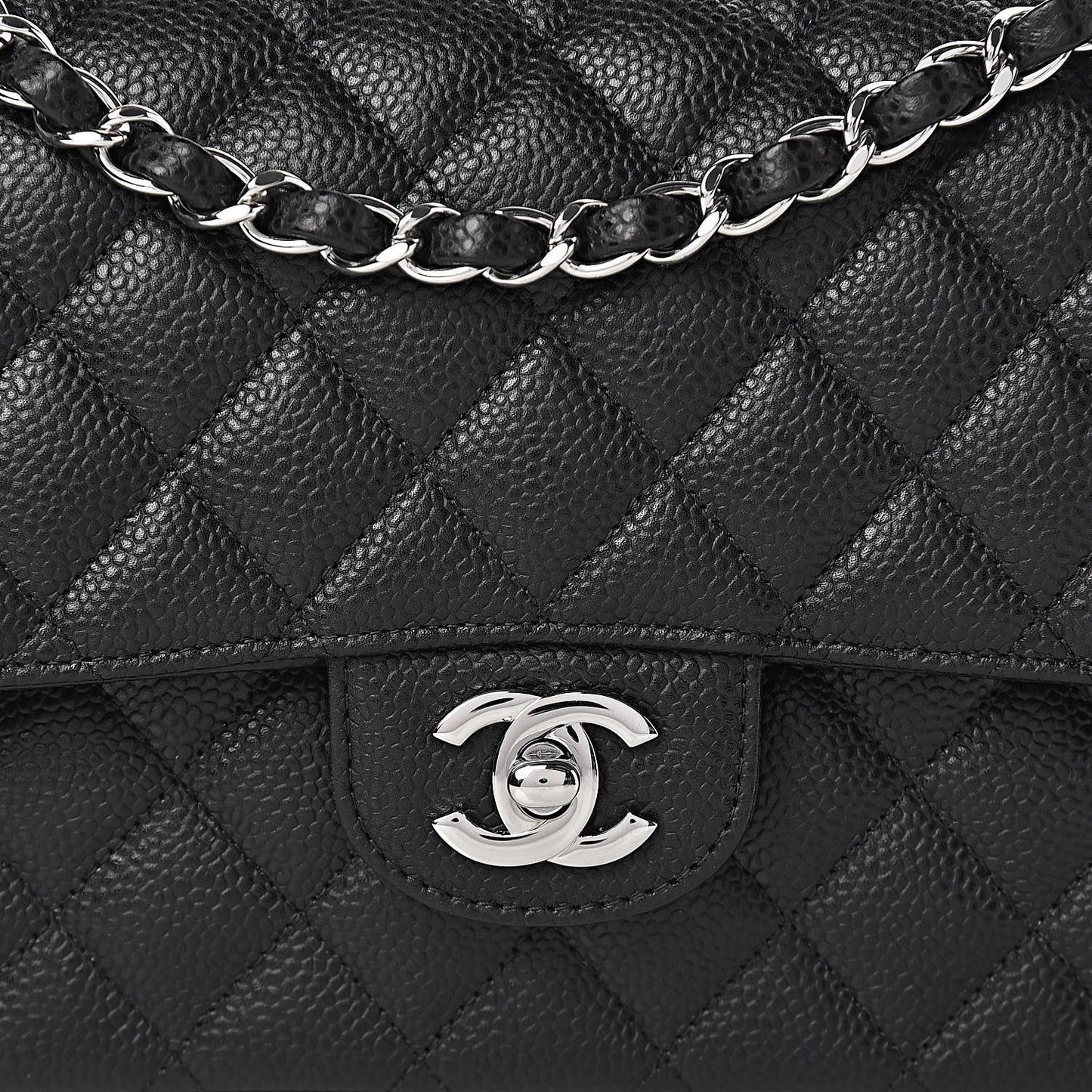 Caviar Quilted Medium Double Flap Black