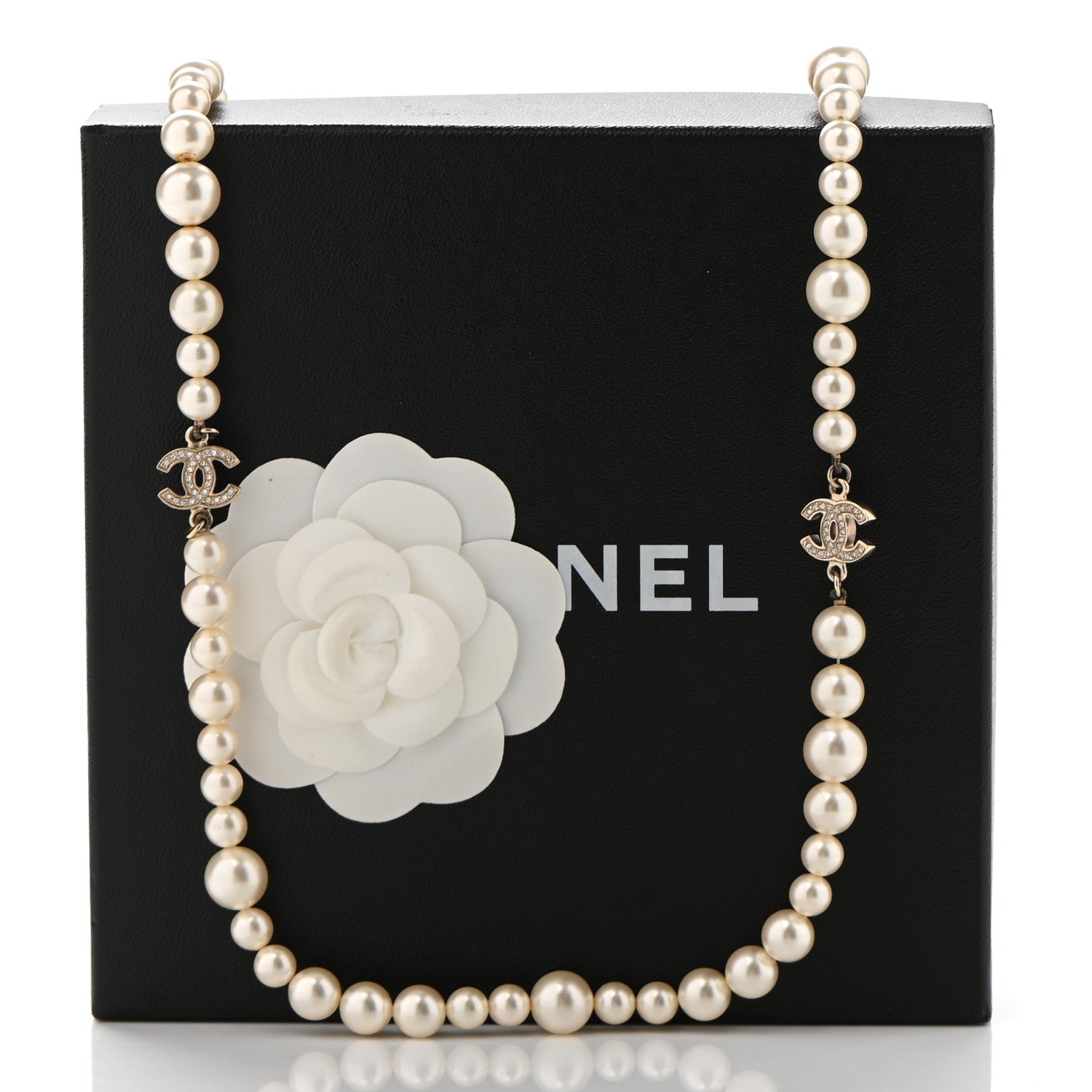 Chanel Graduated Pearl Crystal CC Long Necklace Light Gold 6 of 6