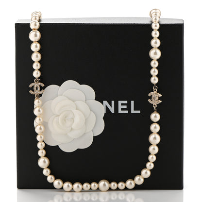 Chanel Graduated Pearl Crystal CC Long Necklace Light Gold 6 of 6