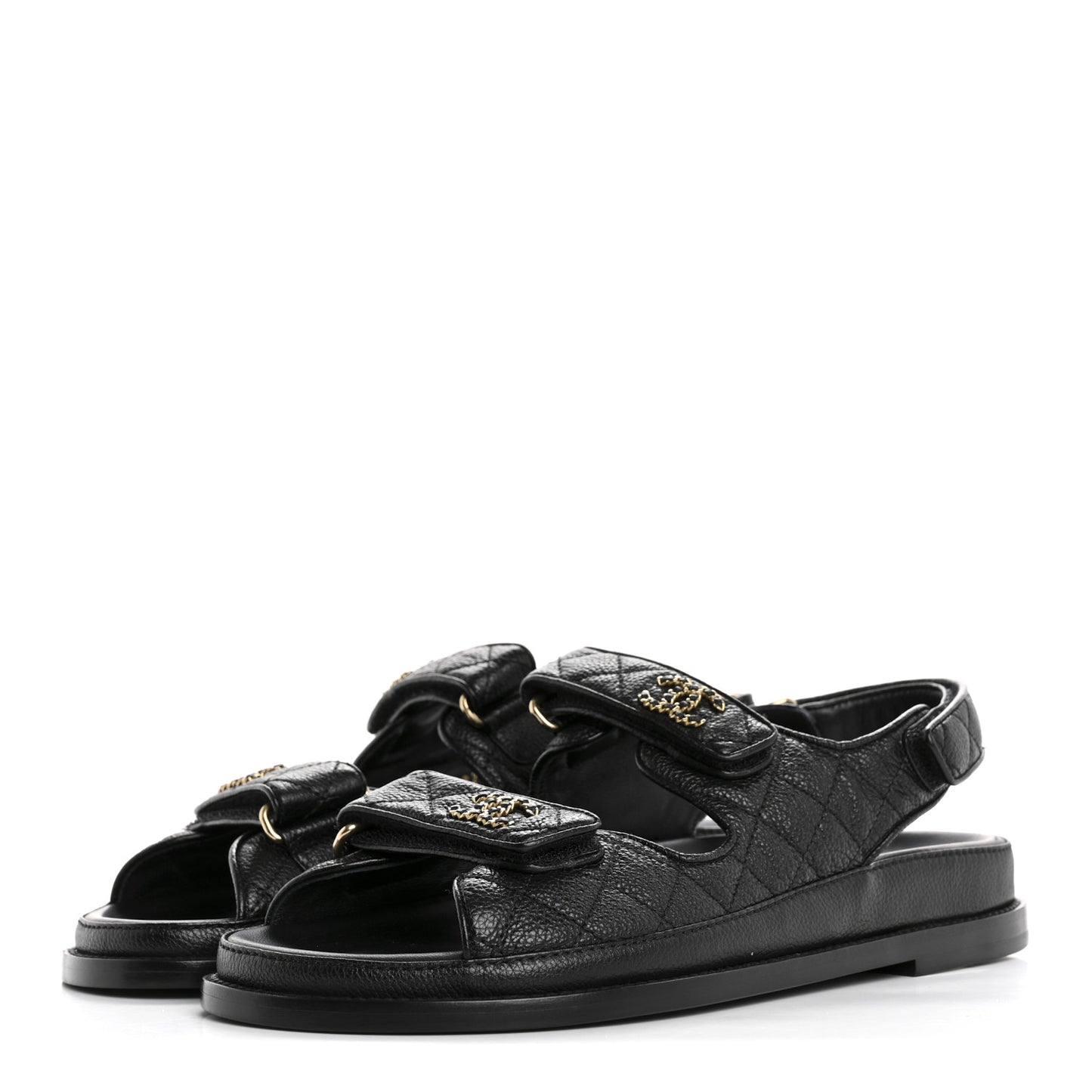 Grained Calfskin Velcro Dad Sandals 38.5 Black