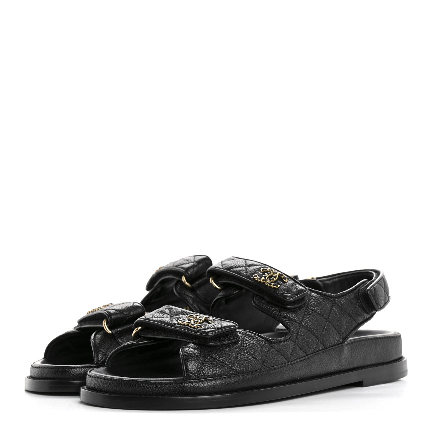 Chanel Grained Calfskin Velcro Dad Sandals 38.5 Black 4 of 9