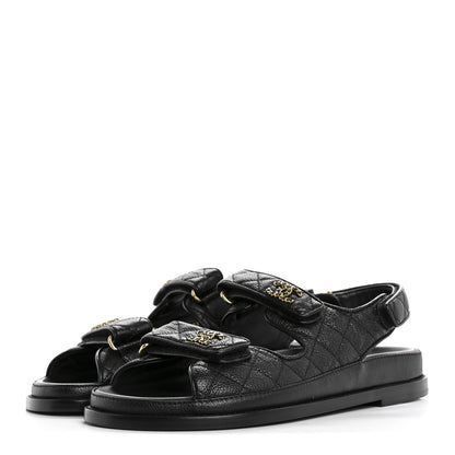 Chanel Grained Calfskin Velcro Dad Sandals 38.5 Black 4 of 9