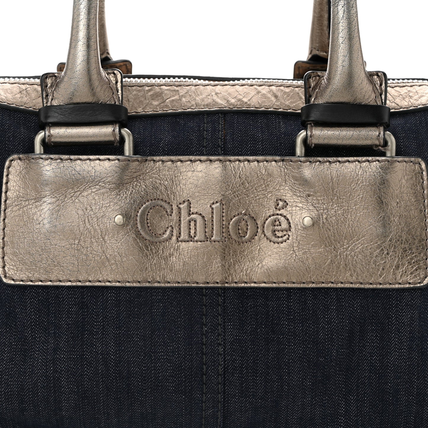 Metallic Calfskin Top Handle Bag Blue Silver