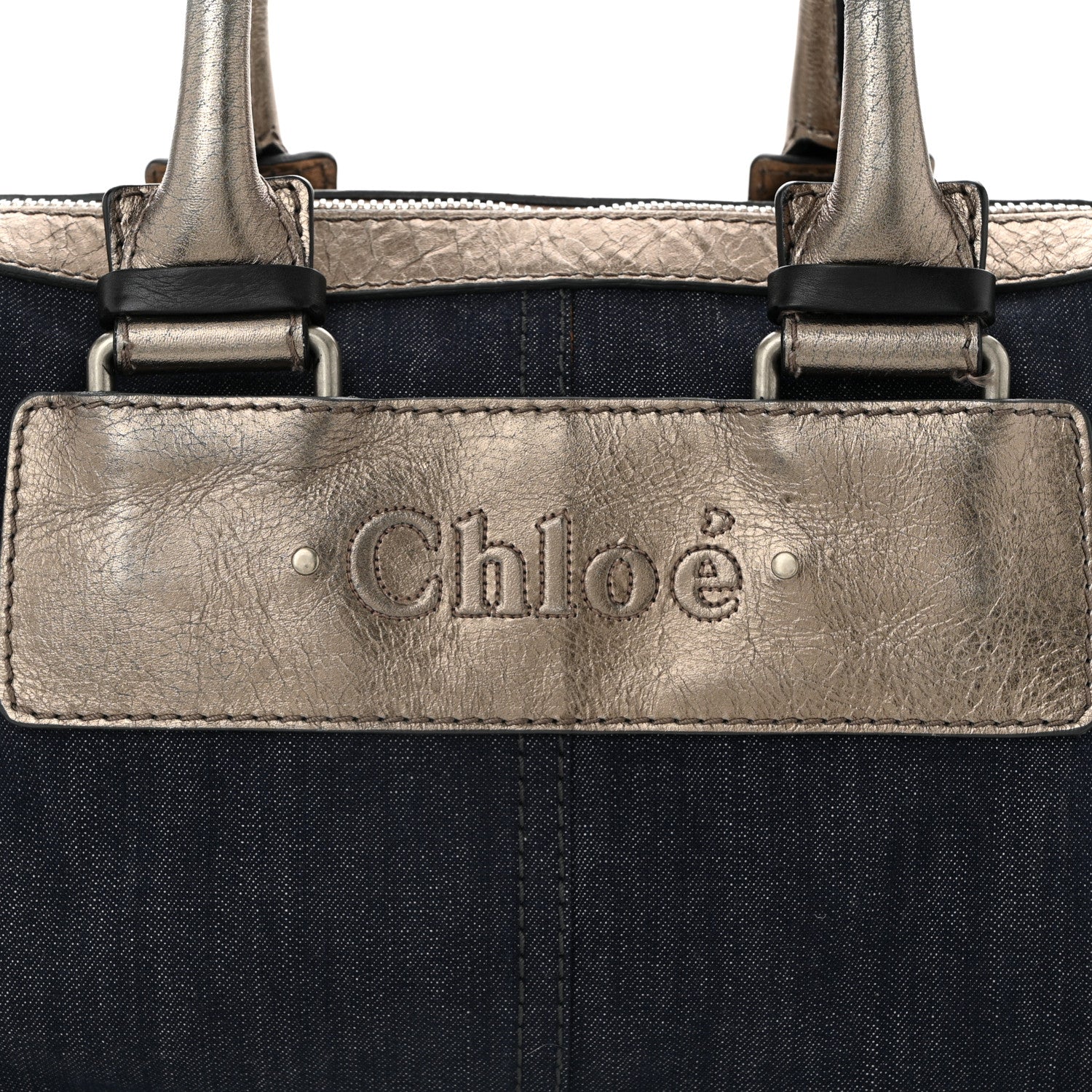 Chloe Metallic Calfskin Top Handle Bag Blue Silver 8 of 13