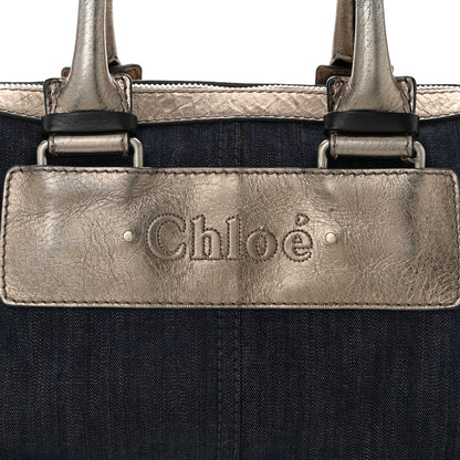 Chloe Metallic Calfskin Top Handle Bag Blue Silver 8 of 13
