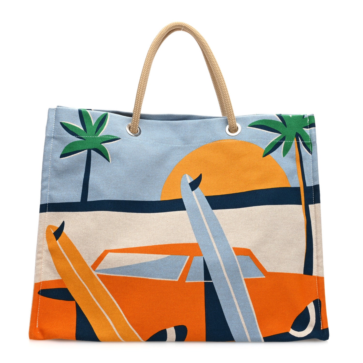 Hermes Canvas Apres la Vague Beach Bag Orange Bleu 1 of 10