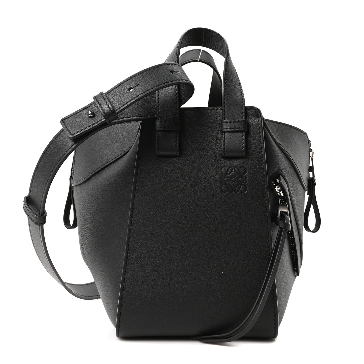 Soft Grained Calfskin Compact Hammock Shoulder Bag Black