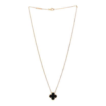 Van Cleef & Arpels 18K Yellow Gold Black Onyx Vintage Alhambra Pendant Necklace 3 of 5
