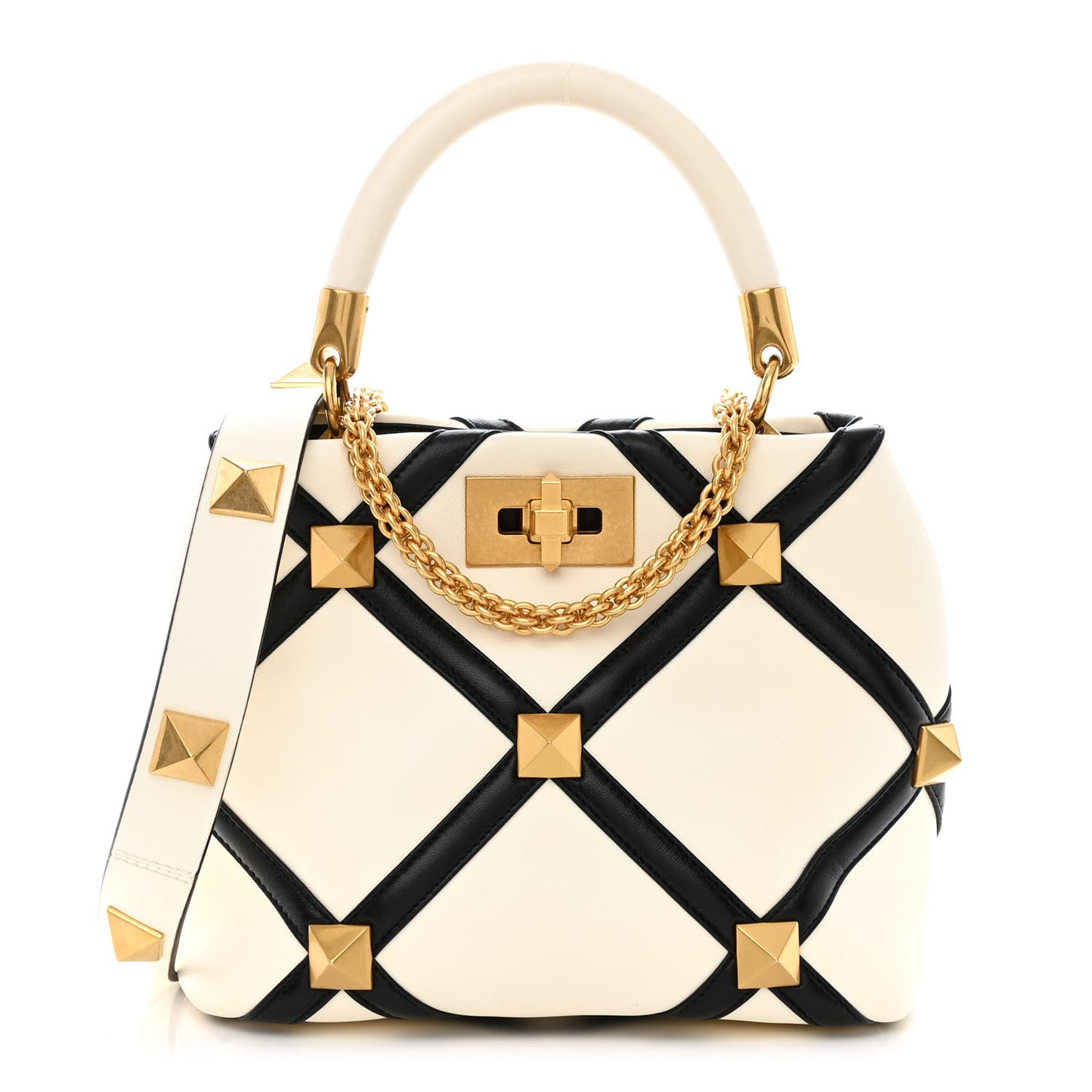 Nappa Small Roman Stud The Handle Bag Ivory Black