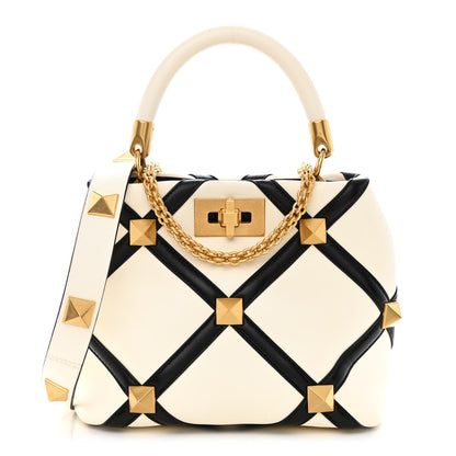 Valentino Garavani Nappa Small Roman Stud The Handle Bag Ivory Black 1 of 10