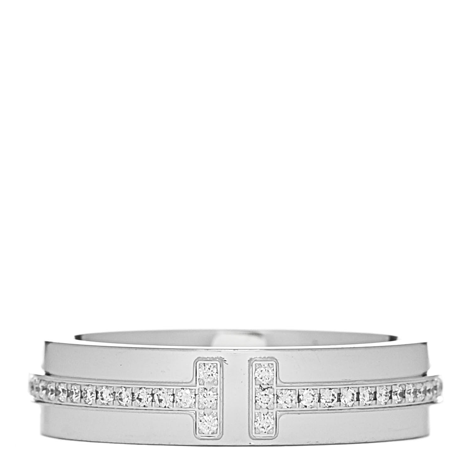 Tiffany 18K White Gold Diamond Narrow T Two Ring 47 4 1 of 5