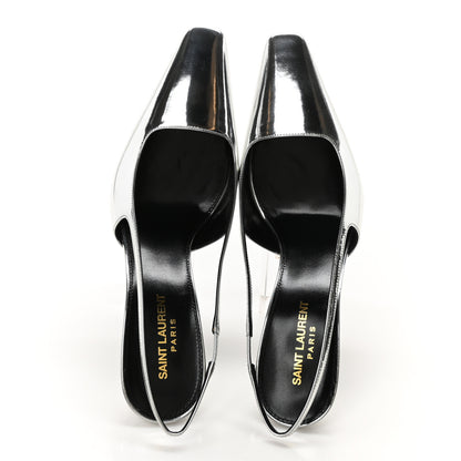 Saint Laurent Patent Tom 90 Dream Slingback Pumps 40 Argento 2 of 8