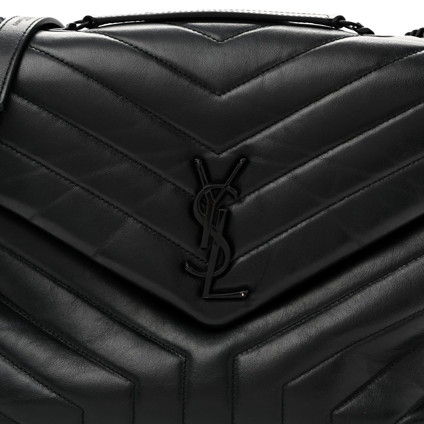 Calfskin Y Quilted Monogram Monochrome Medium Loulou Chain Satchel Black