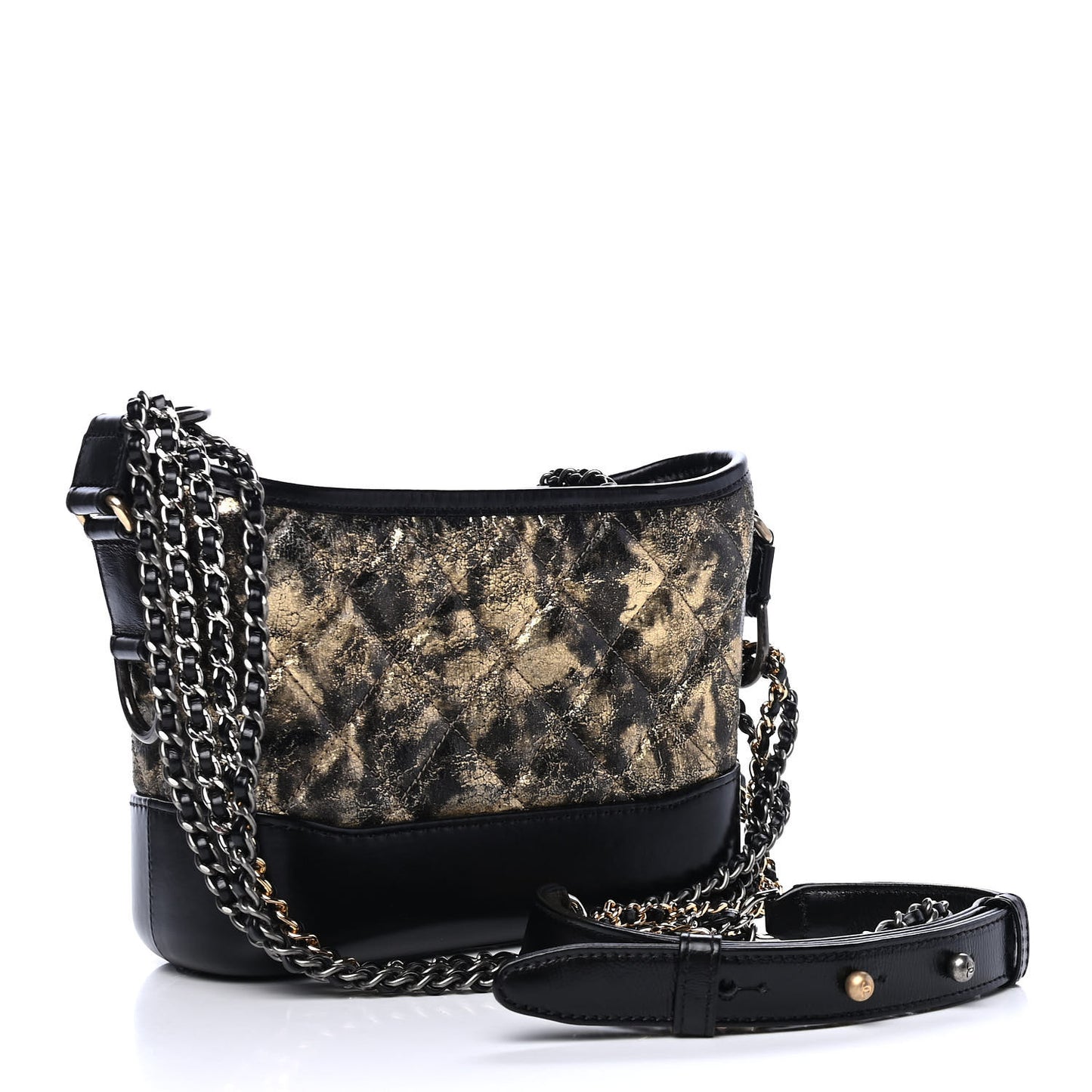 Metallic Crumpled Goatskin Quilted Small Gabrielle Hobo Black Gold