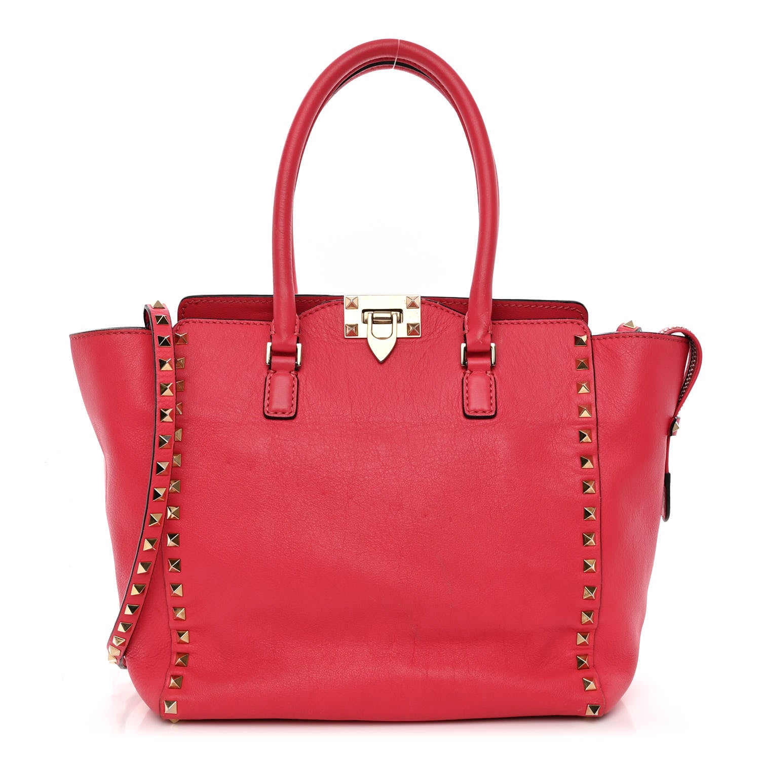 Valentino Garavani Vitello Rockstud Double Handle Tote Deep Rose 1 of 12