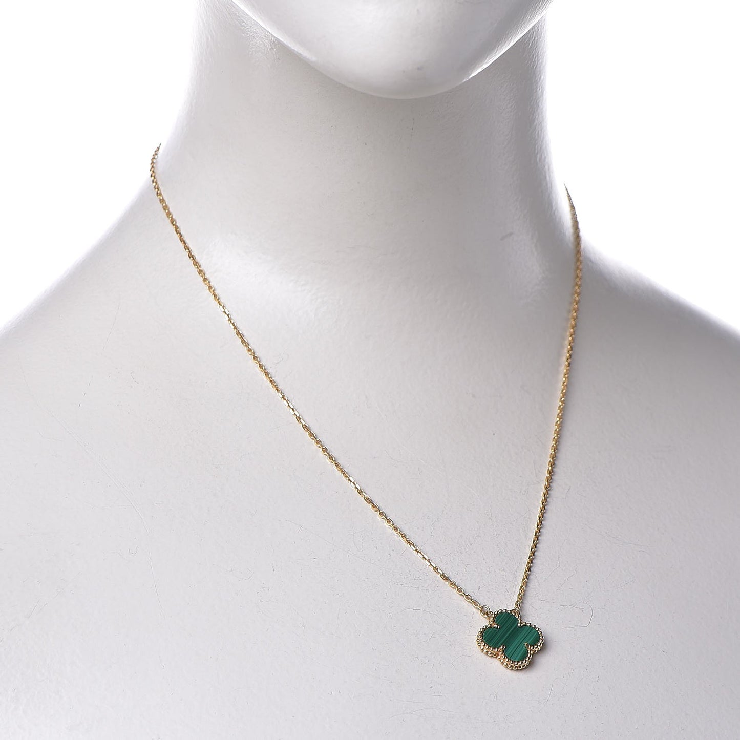 18K Yellow Gold Malachite Vintage Alhambra Pendant Necklace