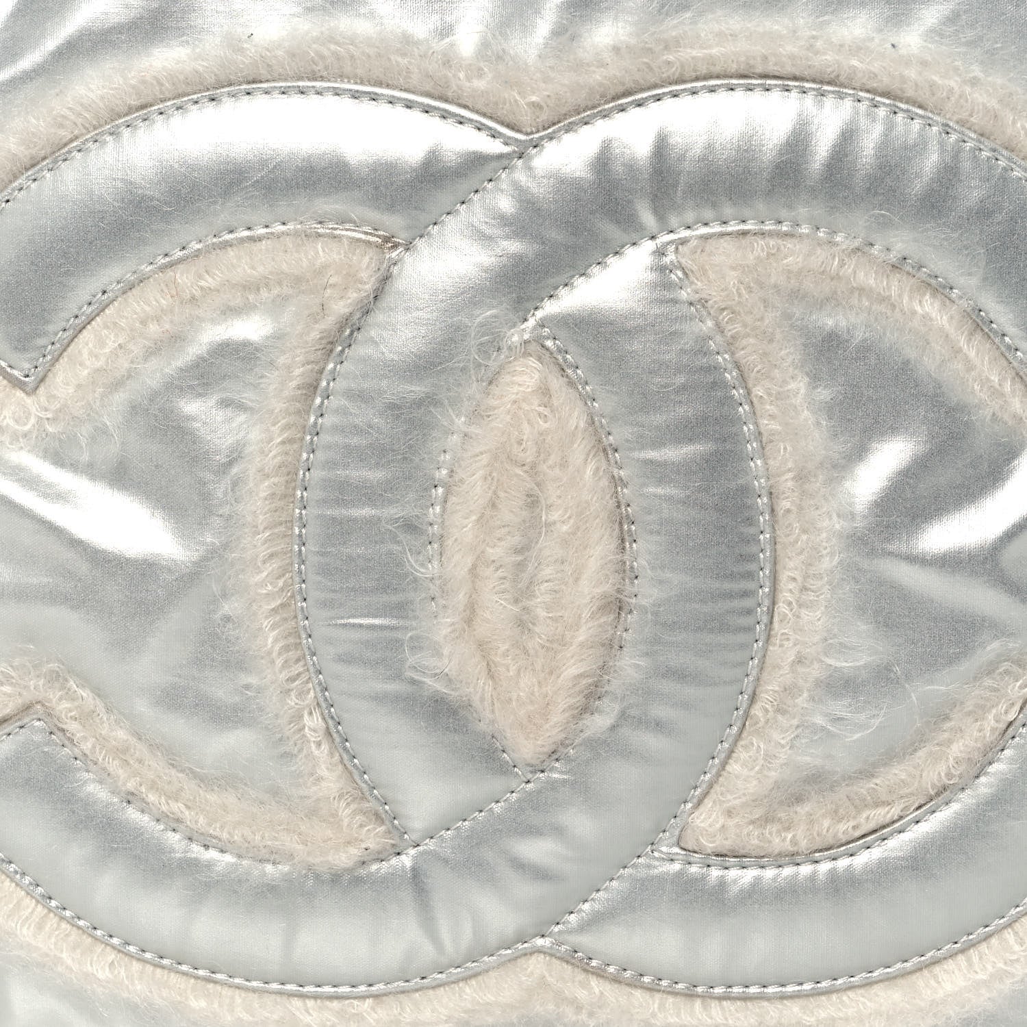 Chanel Vinyl Mohair Trimmed CC Bonbons Tote Silver 8 of 13
