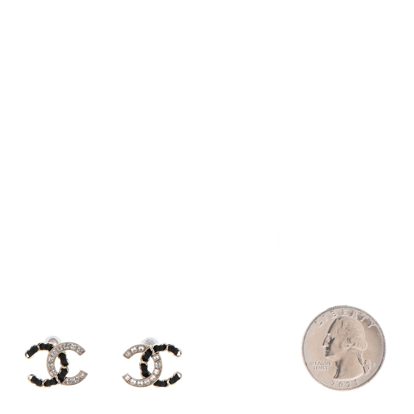 Crystal Baguette Lambskin Chain CC Vintage Allure Stud Earrings Black Gold