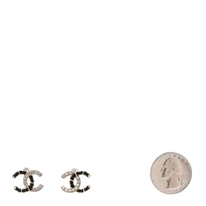 Chanel Crystal Baguette Lambskin Chain CC Vintage Allure Stud Earrings Black Gold 2 of 4