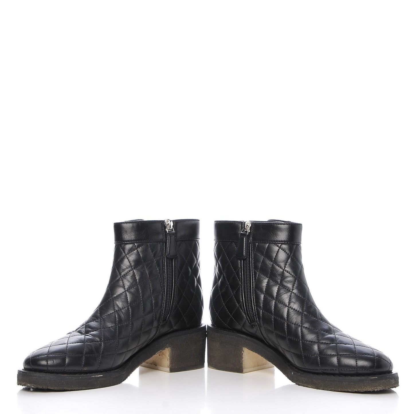 Calfskin Quilted Turnlock Zip Boots 36.5 Black