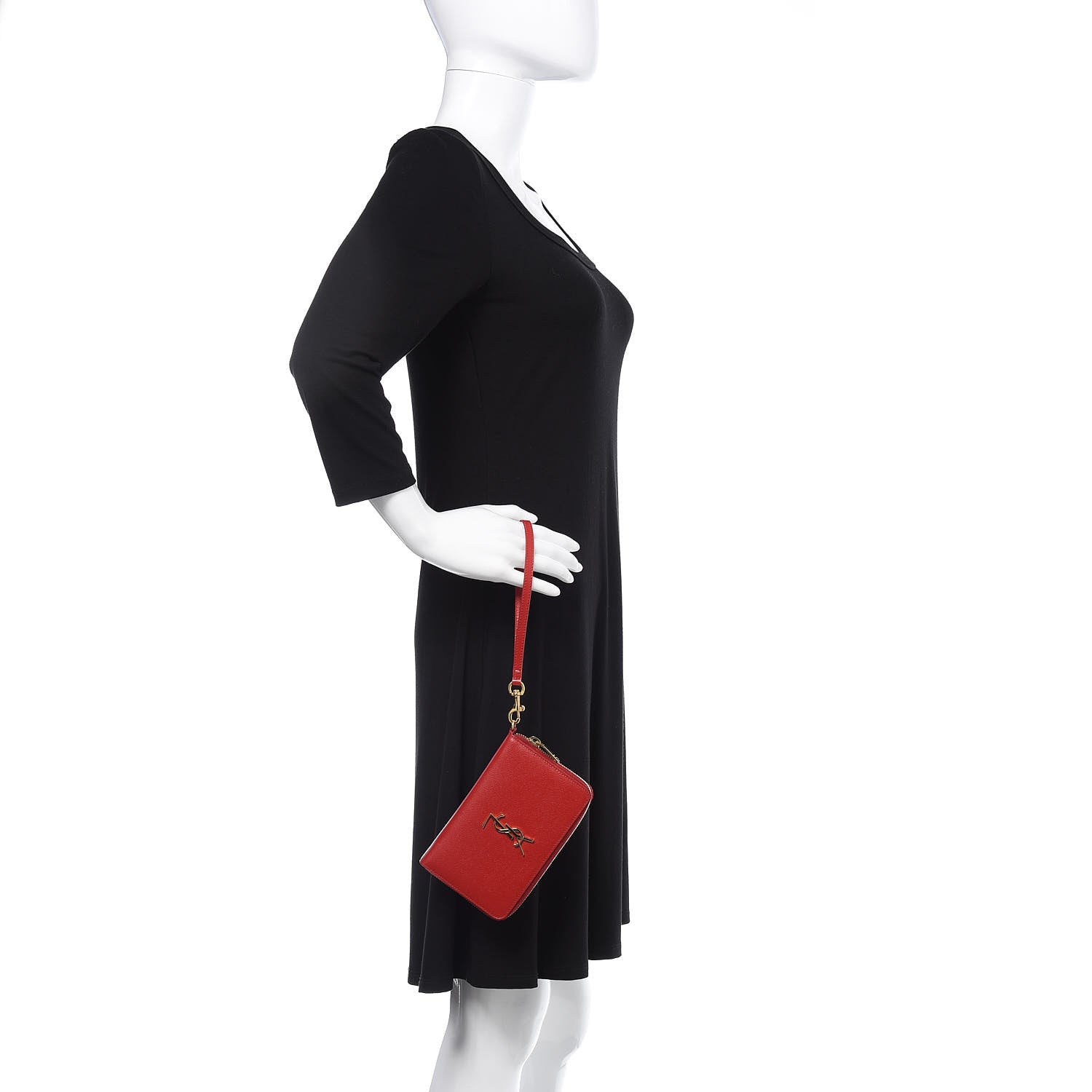 Saint Laurent Grain De Poudre Monogram Smartphone Zip Around Wristlet Wallet Red 1 of 10