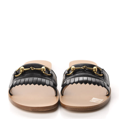Gucci Malaga Kid Fringe Horsebit Slide Sandals 39 Black 2 of 10