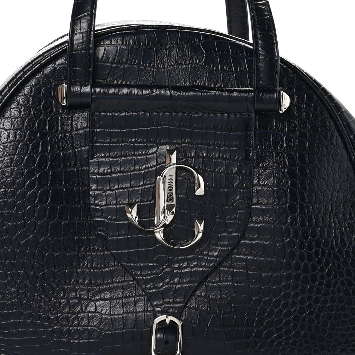 Calfskin Crocodile Embossed Small Varenne Bowling Bag Navy