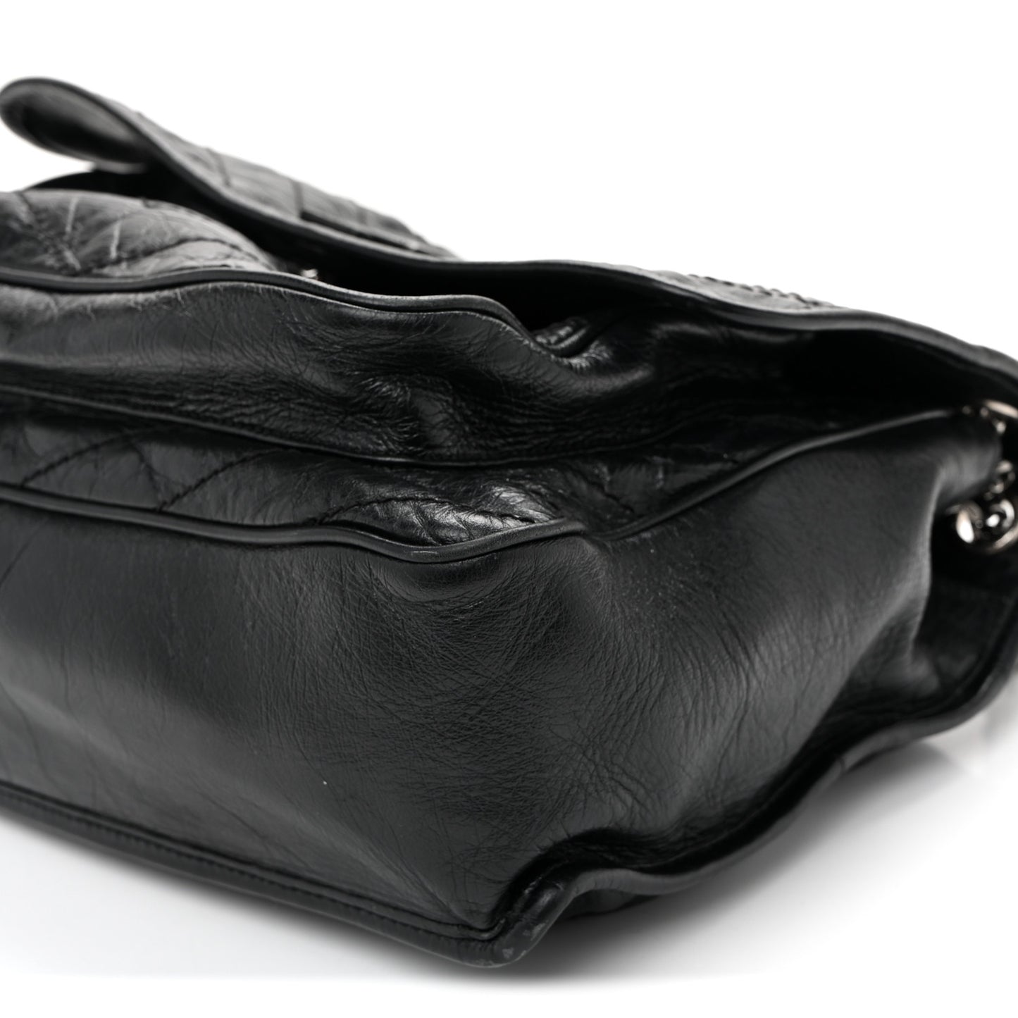 Crinkled Calfskin Matelasse Monogram Large Niki Chain Satchel Black