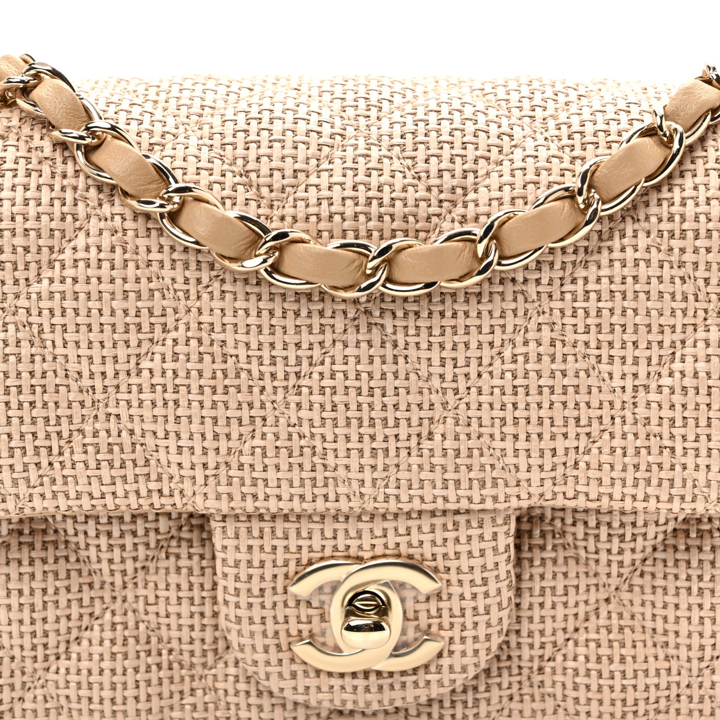Braided Raffia Quilted Mini Rectangular Flap Dark Beige