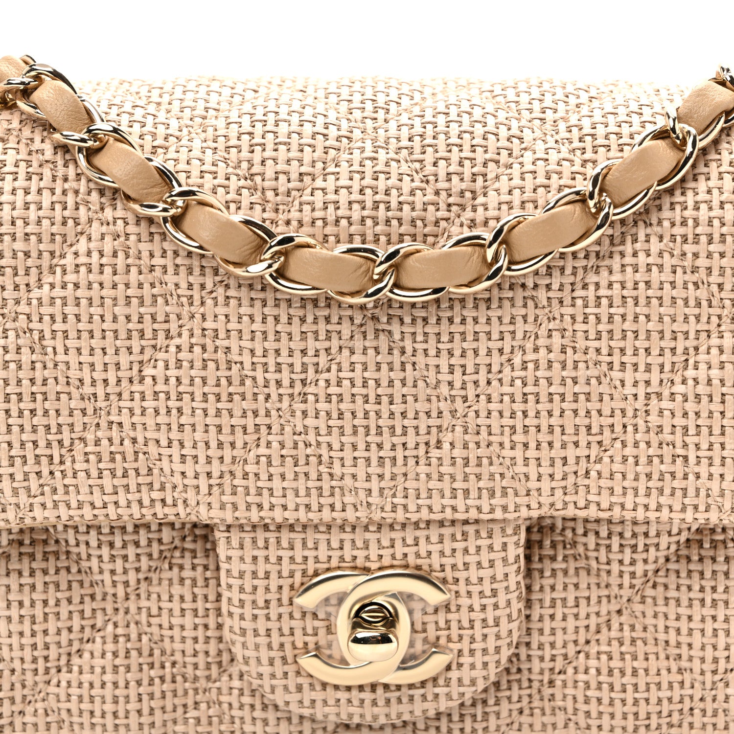 Chanel Braided Raffia Quilted Mini Rectangular Flap Dark Beige 15 of 21