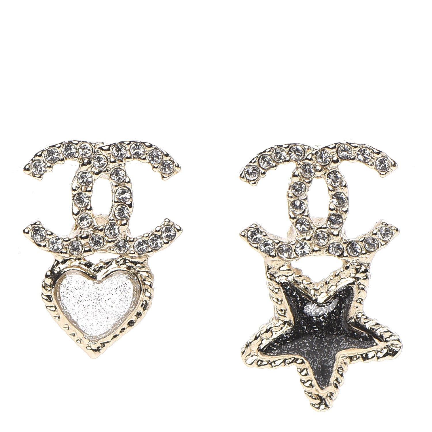 Chanel Crystal Enamel CC Star Heart Earrings Gold 1 of 5