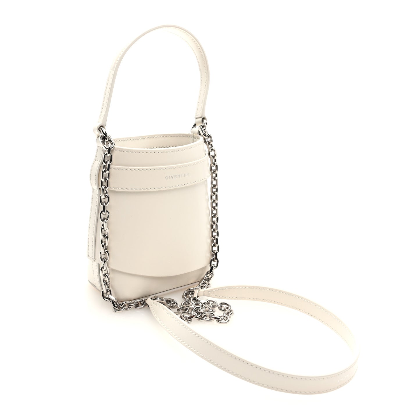 Box Calfskin Micro Shark Lock Bucket Bag White