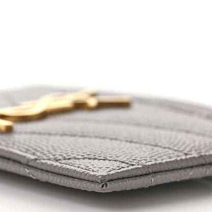 Saint Laurent Grain De Poudre Matelasse Chevron Monogram Credit Card Case Fog 9 of 9