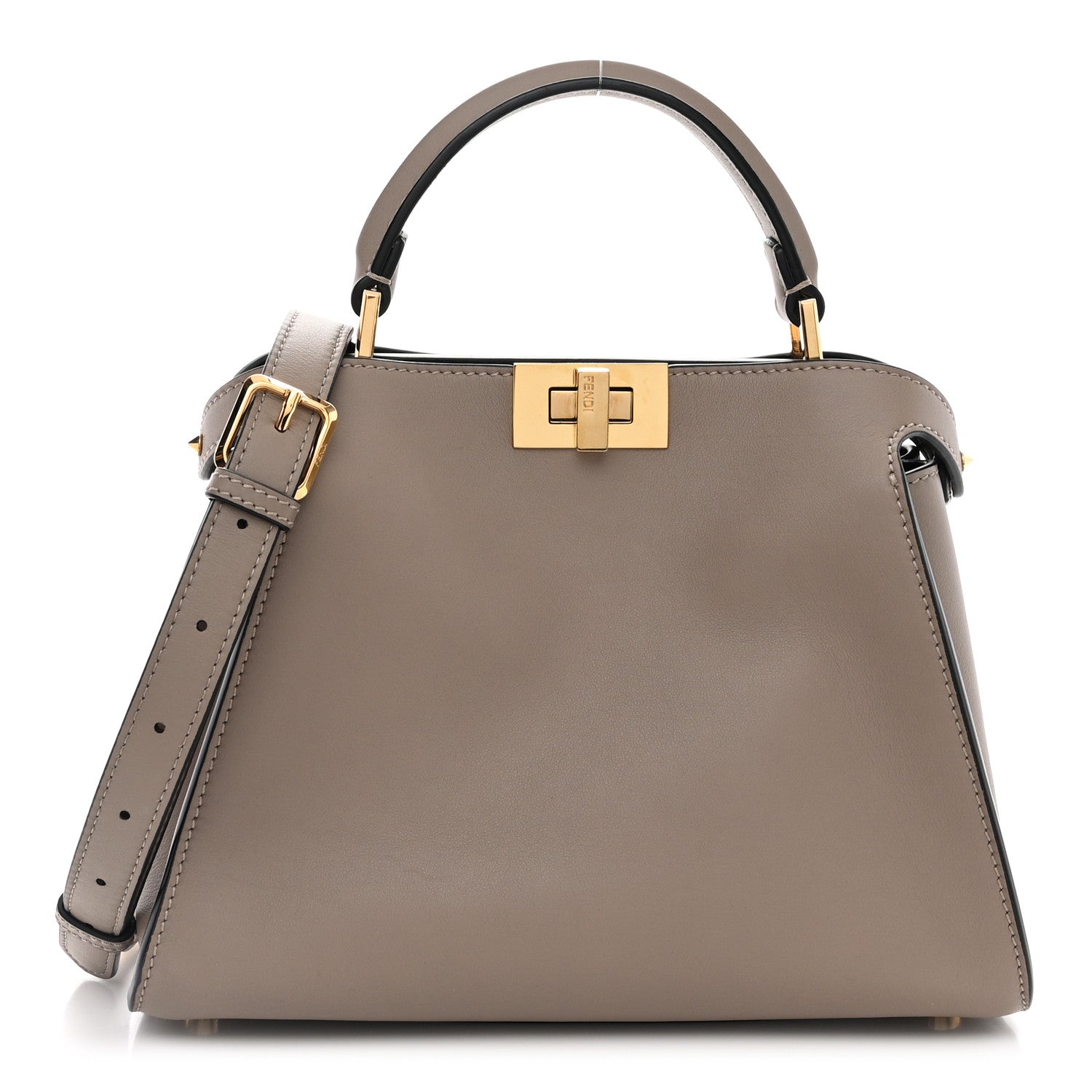 Fendi Vitello Tahiti Burro Medium Peekaboo Iconic Essentially Satchel Tortora Black 1 of 10