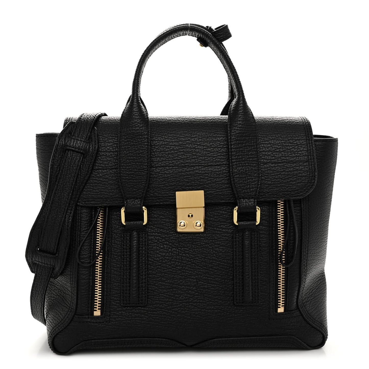 Textured Calfskin Medium Pashli Satchel Black