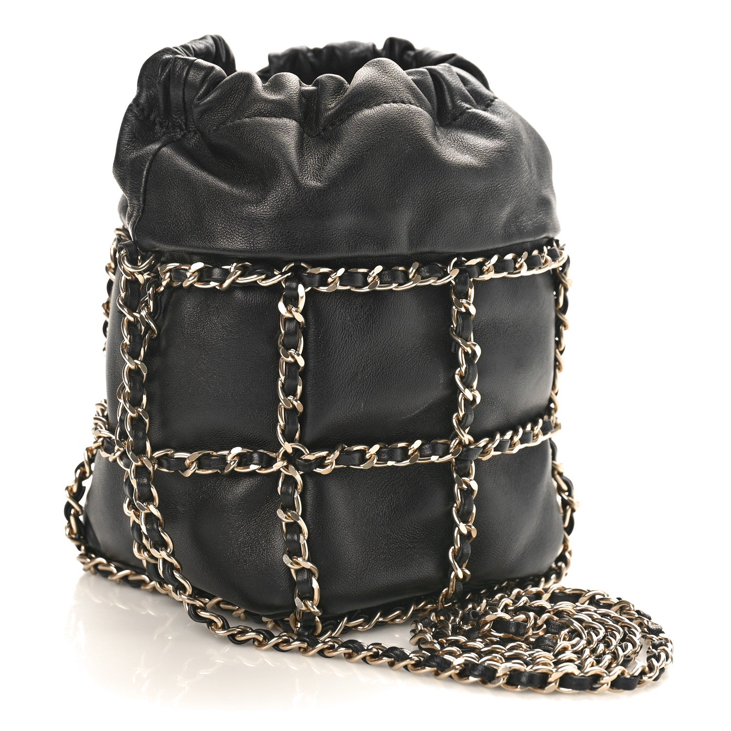 Chanel Lambskin Bucket Chain Drawstring Bag Black 2 of 9