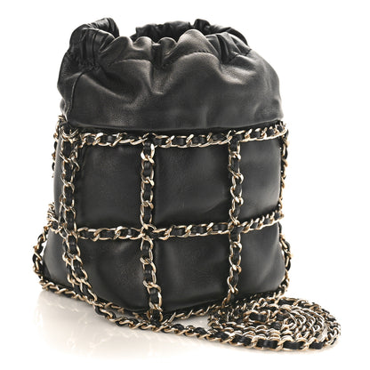 Chanel Lambskin Bucket Chain Drawstring Bag Black 2 of 9