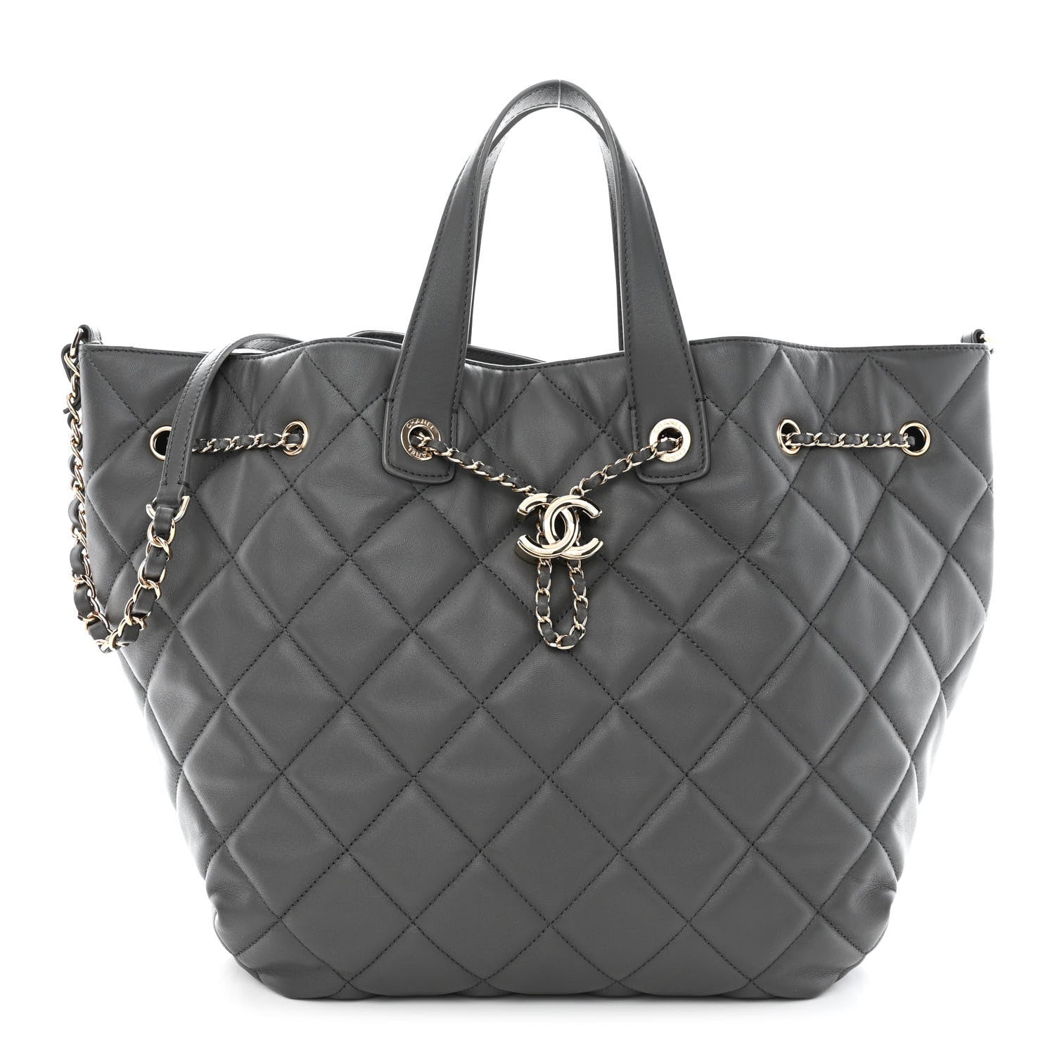 Chanel Lambskin Quilted CC Dweller Drawstring Tote Grey 1 of 10