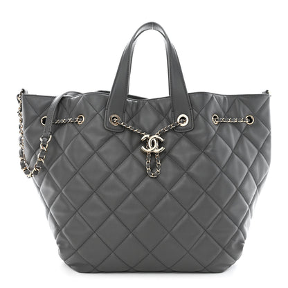 Chanel Lambskin Quilted CC Dweller Drawstring Tote Grey 1 of 10